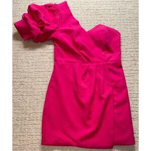 DO+BE Women's Hot Pink One Shoulder Ruffle Cocktail Party Dress‎ Size M